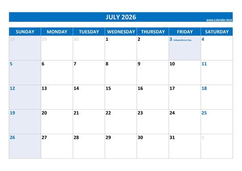 July 2026 calendar -Calendar.best