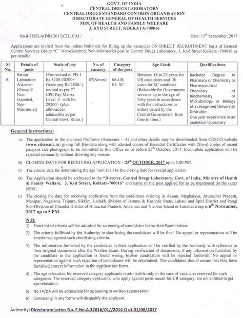 CDSCO Kolkata Lab Assistant Job Openings