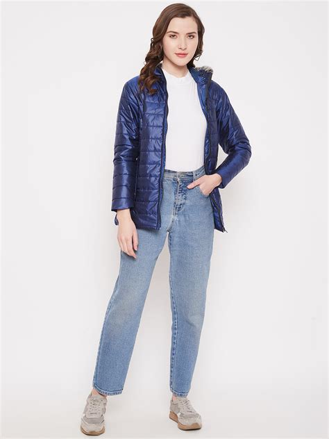 JUMP USA Womens Blue Hood Quilted Jacket
