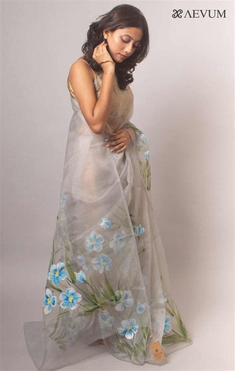 Rajnigandha Hand Painted Organza Silk Aevum Label Saree -17284 – AEVUM