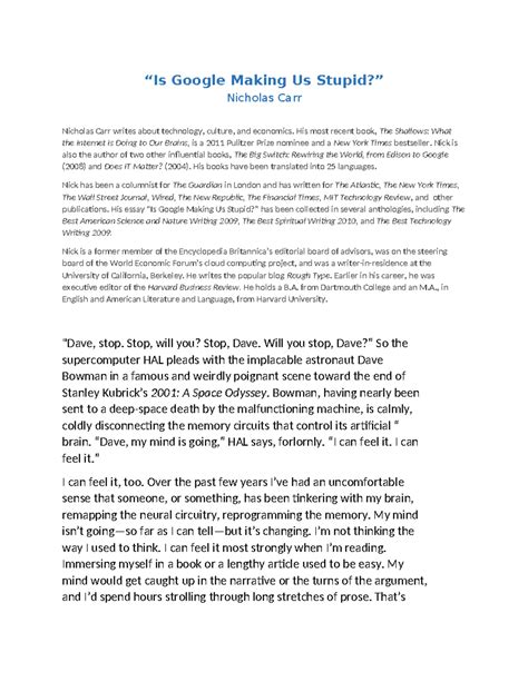 Is Google Making Us Stupid - “Is Google Making Us Stupid?” Nicholas ...