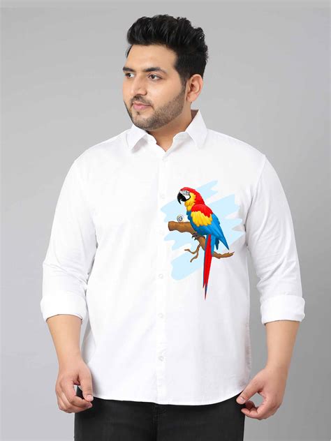 Buy Colorful Parrot White Printed White Shirt Men's Plus Size Online ...