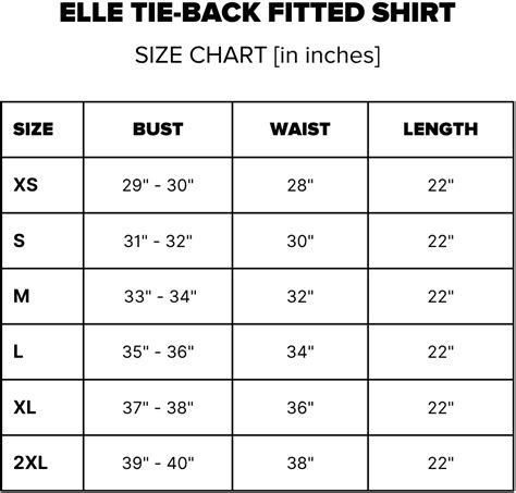 Elle Fitted Shirts Size chart – Cheesewalk