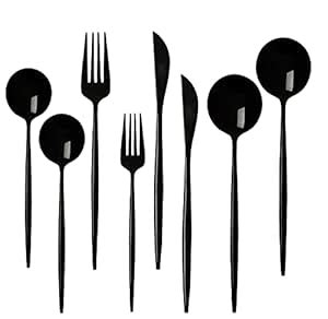 STAR WORK Black Flatware Stainless Steel Forks and Spoons Silverware ...