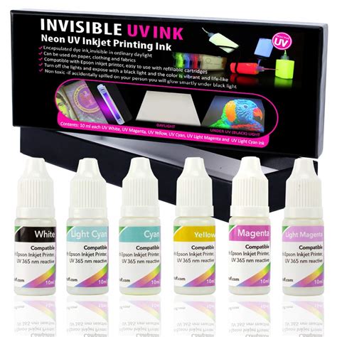 Blacklight Invisible UV Ink 6 Colors Set for Inkjet Printers, 10 ml ...