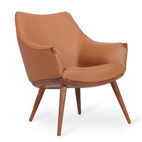 Ucho - Teak Lounge Chair, Tan Leather | Alankaram