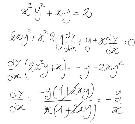 How do you do implicit differentiation for x^2y^2+xy=2? | Socratic