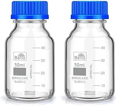 Bello Borosilicate Glass reagent bottle 50ml with leak proof Blue Screw ...