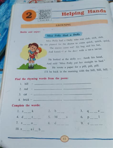 Find the rhyming words from the poem: hill red cat brick Complete the wo..