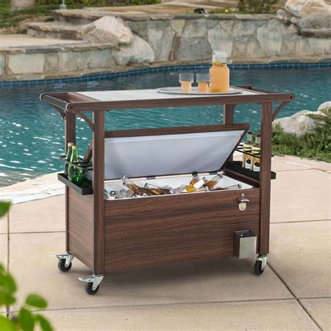 Sunjoy Rolling Bar Cart Cooler, 80-Quart Ice Chest Cooler Cart on ...