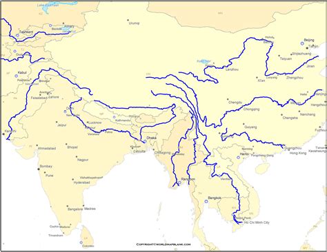Printable Asia Rivers Map | Map of Asia Rivers - World Map Blank