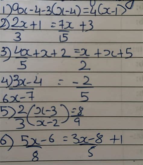 Solve the following sum ...1) 9x-4-3(x-4)=4(x-1)2) 2x/3+1=7x/15+33) 4x ...