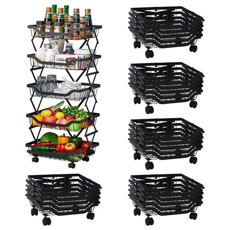 5-Layer Collapsible Kitchen Rack|360° Rotable Kitchen Trolley-Pack of 6 ...