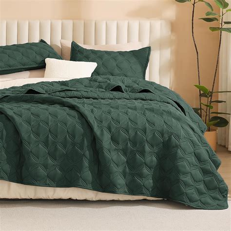 Queen Quilt Bedding Set, Forest Green Lightweight Soft Comforter ...