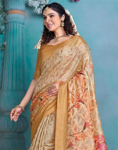 Light Beige Coloured Tissue Fancy Saree – South India Shopping Mall