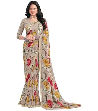 Buy Laxmipati Sarees Women's Floral Printed Georgette Saree in Blue ...