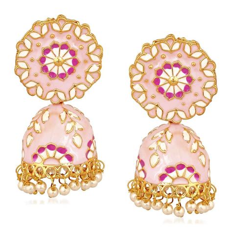 Mahi Purple Classic Meenakari Enamelled Artificial Pearl Jhumka Earrin ...