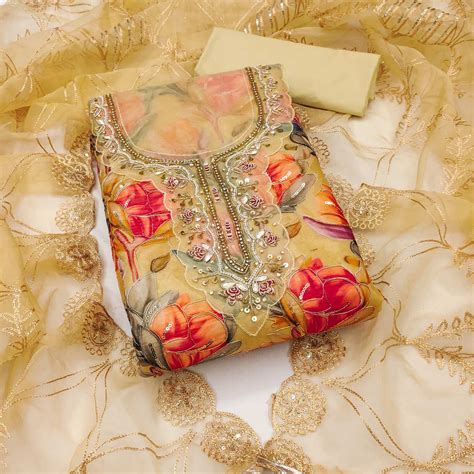 Chikoo Bloom Charm With Floral Print & Delicate Sequins & Moti Handwor