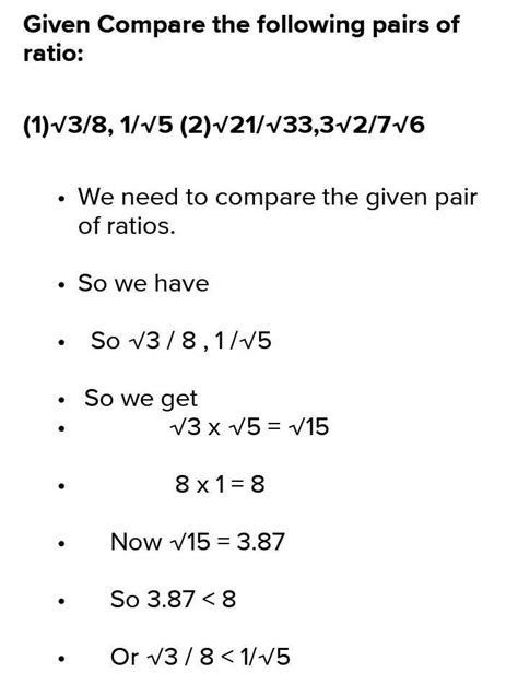 compare the following pairs of ratio √21/√33, 3√2/7√6 - Brainly.in