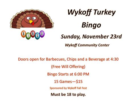 Wykoff Fall Fest Turkey Bingo, 226 N Gold St, Wykoff, MN 55990-8735 ...