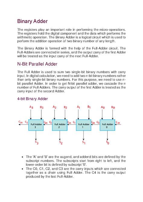 Binary Adder - Binary Adder The registers play an important role in ...
