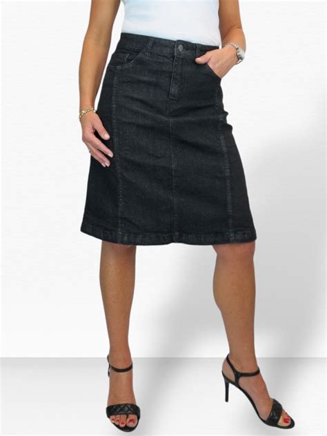 Ladies Stretch Denim A Line Jeans Skirt Knee Length Flared Pannel Skirt ...