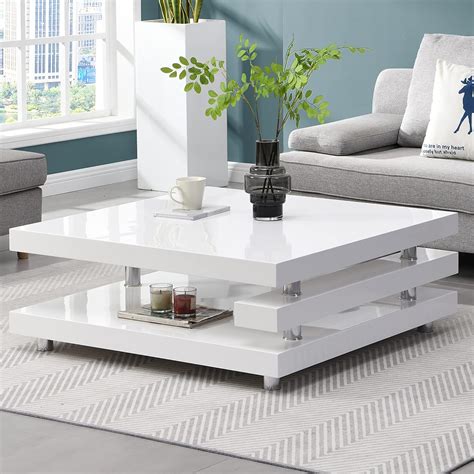 Borneo Square High Gloss Coffee Table In White : Amazon.co.uk: Home ...