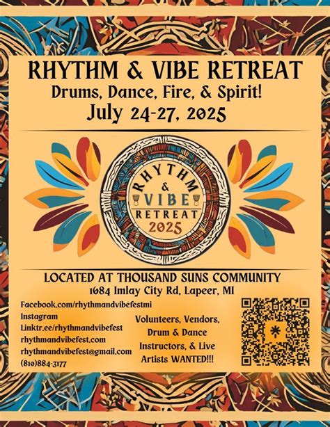 Rhythm & Vibe Retreat 2025, Thousand Suns, Lapeer, 25 July to 27 July ...