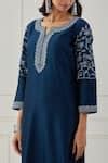 Buy Blue Chanderi Silk Thread Work Round Notched Embroidered Kurta And ...