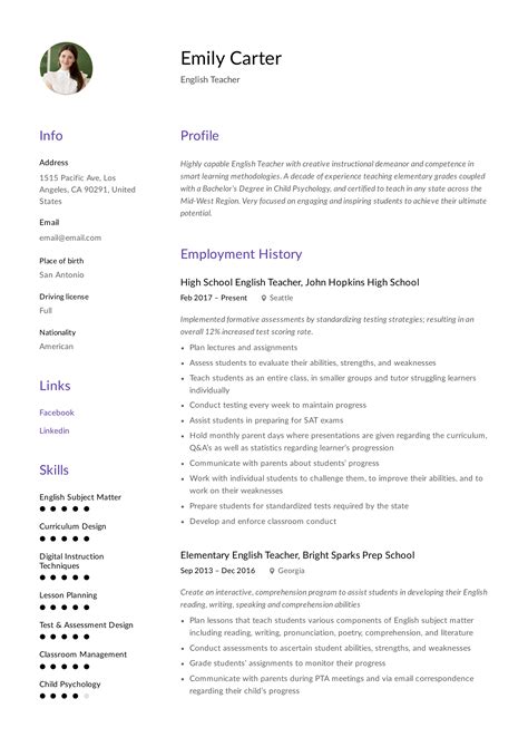 Bildergebnis für english resume example