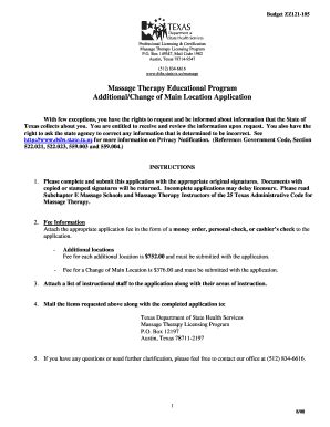 Fillable Online dshs state tx Massage Therapy Educational Program ...