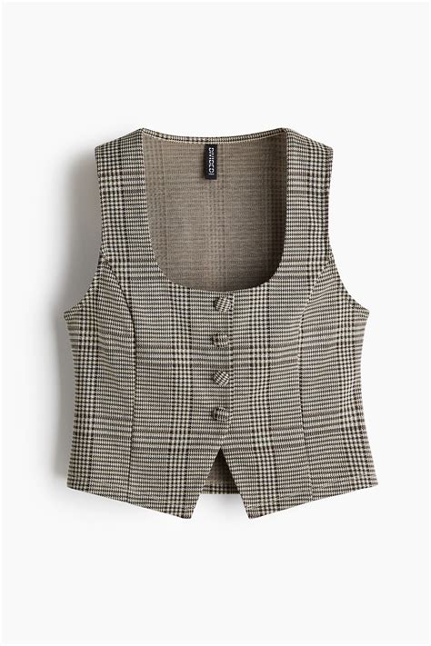 Women's Beige/Checked Jersey waistcoat | H&M IN