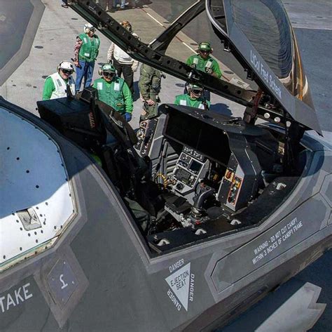 The cockpit of the F-35B, a wide touch enabled screen is the predominant feature in a ...