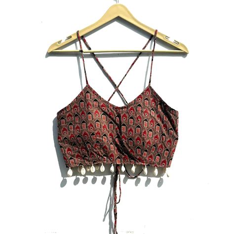 Brown Navratri Criss Cross Cotton Top - KJ0799 – Kajrakh