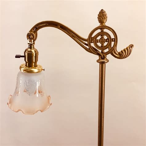 Cast iron bridge arm floor lamp with gold wash - Old Lamps & Things, LLC