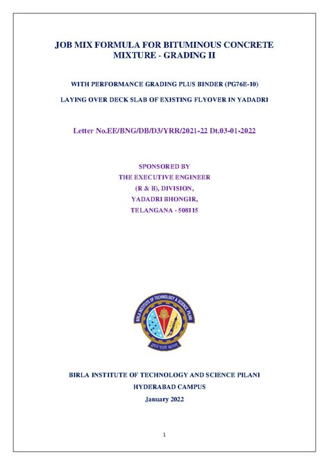 Bhongir Mixture desgin - JOB MIX FORMULA FOR BITUMINOUS CONCRETE ...