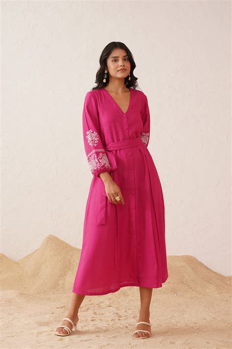 Hot Pink Cross Stitch Dress – INCHING INDIA