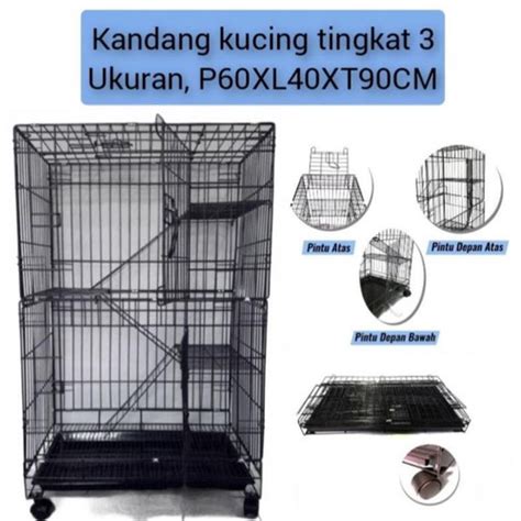 Jual kandang kucing besi lipat tingkat 3 / size l / ukuran 60x40x90cm ...