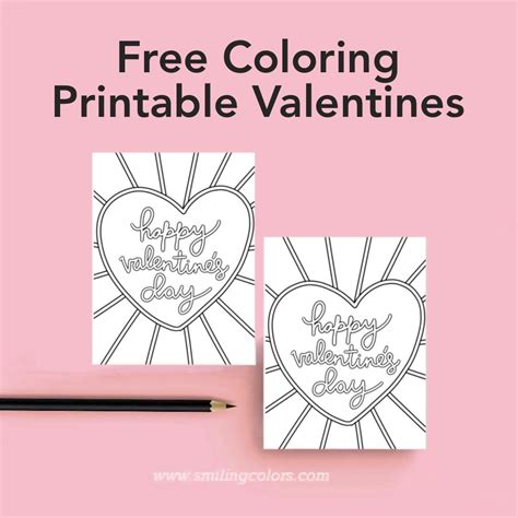 Free Coloring Printable Valentines - Smiling Colors