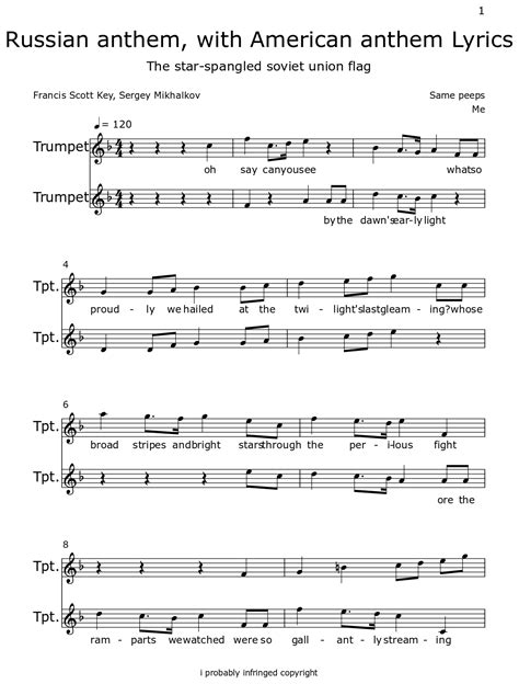 Russian anthem, with American anthem Lyrics - Sheet music for Trumpet
