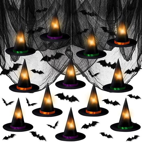 GuassLee Halloween Hanging Witch Hats Decorations - 12PCS Black Witch ...