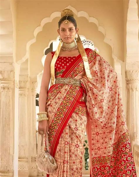Peach Coloured Ikat Print Patola Fancy Saree – South India Shopping Mall
