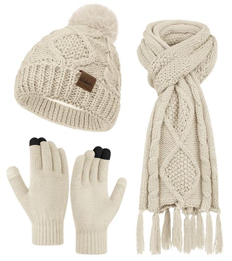 KOITHOT 3 Pieces Women Winter Hat Gloves Scarf Set, Soft Warm Thick ...