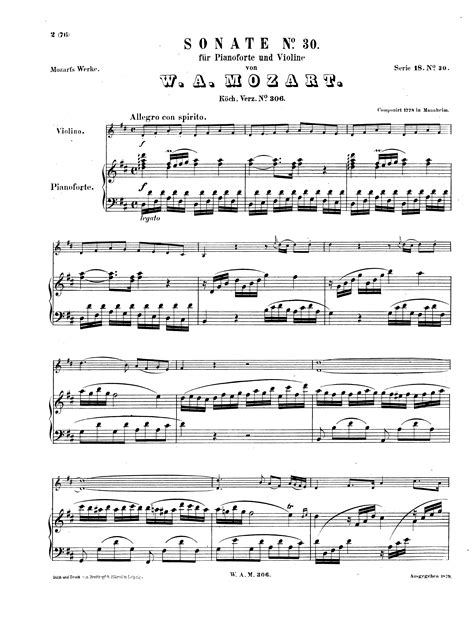 Mozart, Wolfgang Amadeus - Violin Sonata No.23 in D major, K.306/300l ...
