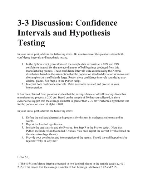 MAT-243 - 3-3 Discussion- Confidence Intervals and Hypothesis Testing ...