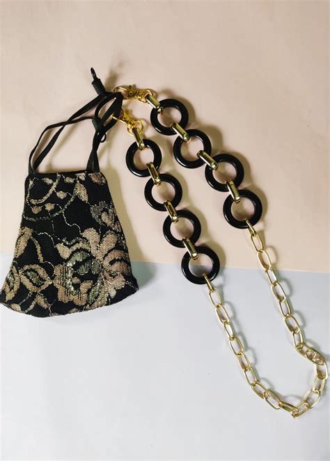 Get Gold On Black Lace Mask With Multipurpose Chain With Black Rings at ...
