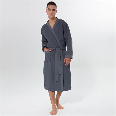 Men's Charcoal Lightweight Kimono Waffle Spa Robe | Seyante