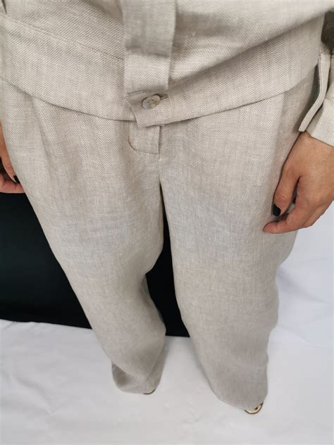 SAMPLE SALE Linen Matching Set Beige Blouse and Pants High - Etsy