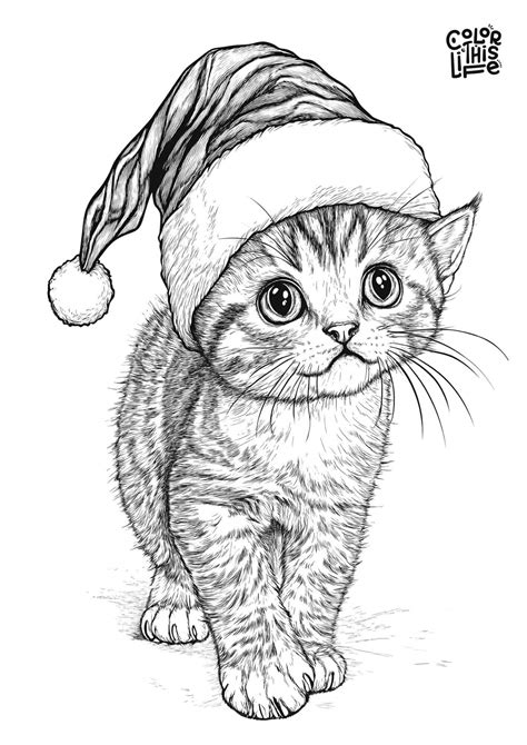Christmas Cat Coloring Pages (Free Printable)