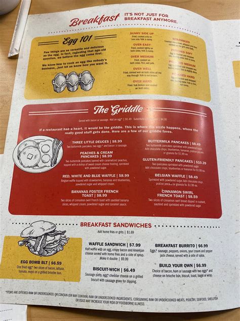 Menu at Eggs Up Grill restaurant, North Myrtle Beach, Hwy 17 S